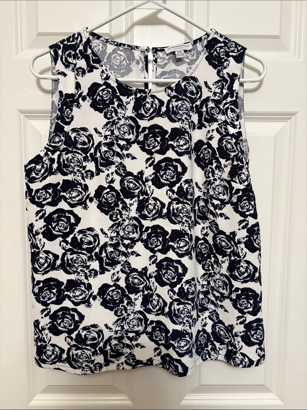 Katherine Barclay White Sleeveless Rose-Print Shell Top Medium